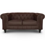 Canapé chesterfield 2 places - menzzo - marron - classique - intemporel - cuir - fixe Canapé chesterfield 2 places - menzzo - marron - classique - intemporel - cuir - fixe