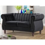 Canap chesterfield 2 places en velours noir trumbo