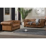 Canaps chesterfield 3 places et 2 places brenton 100% cuir de buffle premium - caramel vintage