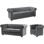 Canap�s 3 places et 2 places et fauteuil en velours anthracite chesterfield