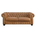 Canapé chesterfield 3 places brenton 100% cuir de buffle premium - caramel vintage Canapé chesterfield 3 places brenton 100% cuir de buffle premium - caramel vintage