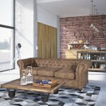 Canap chesterfield 3 places / marron vieilli