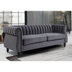 Canapé chesterfield 3 places en velours trumbo - gris Canapé chesterfield 3 places en velours trumbo - gris