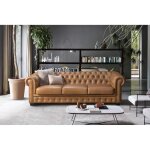 Canap chesterfield 4 places brenton 100% cuir de buffle - caramel vintage