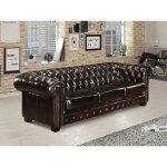 Canapé chesterfield 4 places brenton 100% cuir de buffle - marron reflets châtains Canapé chesterfield 4 places brenton 100% cuir de buffle - marron reflets châtains