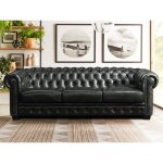 Canapé chesterfield 4 places brenton 100% cuir de buffle - vert empire Canapé chesterfield 4 places brenton 100% cuir de buffle - vert empire