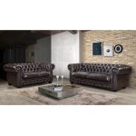 Canaps chesterfield 3 places et 2 places brenton 100% cuir de buffle - marron reflets chtains
