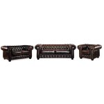 Canapés chesterfield 3 places 2 places et un fauteuil brenton 100% cuir de buffle - marron reflets châtains ... Canapés chesterfield 3 places 2 places et un fauteuil brenton 100% cuir de buffle - marron reflets châtains ...