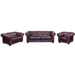 Canap�s chesterfield 3 places 2 places et un fauteuil brenton 100% cuir de buffle - bordeaux