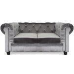 Canap� chesterfield velours argent - menzzo - 2 places - classique - intemporel - gris