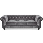 Canapé chesterfield velours argent - menzzo - 3 places - gris - elégance - chic - moelleux Canapé chesterfield velours argent - menzzo - 3 places - gris - elégance - chic - moelleux