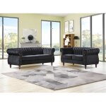 Canapés chesterfield 3 places et 2 places en velours noir trumbo Canapés chesterfield 3 places et 2 places en velours noir trumbo