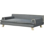 Canap� pour chien - pawhut - design scandinave coussin moelleux amovible pieds bois massif - tissu bois ...