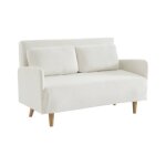 Canapé convertible 2 places scandinave velours côtelé blanc - panam - pieds bois. banquette. dossier ... Canapé convertible 2 places scandinave velours côtelé blanc - panam - pieds bois. banquette. dossier ...