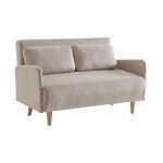 Canapé convertible 2 places scandinave velours côtelé beige - panam - pieds bois. banquette. dossier ... Canapé convertible 2 places scandinave velours côtelé beige - panam - pieds bois. banquette. dossier ...