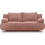 Canap� convertible 3 places avec coffre de rangement en velours c�tel� rose p�le - laria new