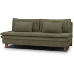 Canap� convertible - 3 places - massa - tissu velours c�tel� vert kaki - pieds bois massif - l 195 x ...