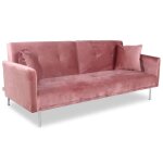 Canap� convertible 3 places menzzo carla en velours rose - design contemporain - moelleux et confortable ...