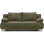Canap� convertible - 3 places - mika - velours c�tel� vert kaki - coffre de rangement - l 192 x h 84 ...