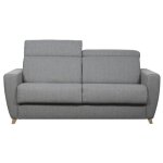 Miliboo - canap convertible avec ttires ajustables 3 places en tissu gris et bois clair et matelas ...