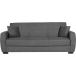 Canap convertible 3 places - oscar - tissu gris clair - 2 coussins - coffre de rangement - 226 x 84 ...