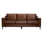 Miliboo - canapé vintage 3 places cuir marron et bois noir oxmo Miliboo - canapé vintage 3 places cuir marron et bois noir oxmo