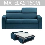 Canap� convertible express darwin t�ti�res r�glables couchage 160cm matelas 16cm tissu tweed bleu p�trole ...