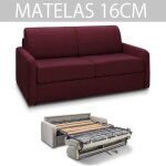 Canap� convertible express mac mahon sommier lattes 120cm matelas 16cm tissu tweed rouge mahogany rouge ...