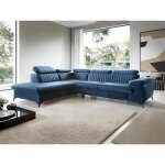 Canap grand angle gauche convertible en velours bleu nuit samara de pascal morabito