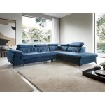 Canap grand angle droit convertible en velours bleu nuit samara de pascal morabito