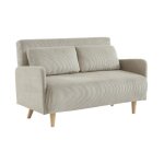 Canap convertible en velours ctel - panam - 2 places scandinave. pieds bois. beige / greige. banquette. ...