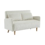 Canap convertible en velours ctel - panam - 2 places scandinave. pieds bois. blanc. banquette. dossier ...