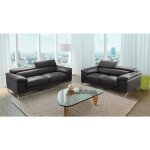 Canap�s 3 places et 2 places en cuir gris anthracite solange