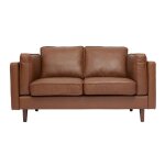 Miliboo - canap� vintage 2 places cuir marron et bois fonc� bradley