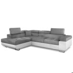 Canap� dangle convertible antoni avec t�ti�res relevables angle gauche simili blanc et tissus gris clair ...