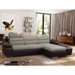 Canapé dangle convertible en tissu et simili mirabeau - bicolore beige / marron - angle droit Canapé dangle convertible en tissu et simili mirabeau - bicolore beige / marron - angle droit