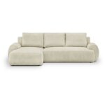 Canap� dangle gauche convertible 4 / 5 places milo - velours c�tel�s beige - coffre de rangement - l ...
