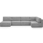 Canap� dangle � gauche panoramique modulable 7 / 8 places en velours c�tel� gris clair - harper mod