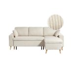 Canap� dangle 3 pl maria scandinave r�versible convertible avec coffre en velours c�tel� - beige - l227 ...