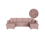 Canap� panoramique 6 places maria convertible avec 2 coffres en velours c�tel� - rose - l295 x p146 x ...