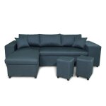 Canap� dangle r�versible mady avec coffre accoudoir �tag�re et poufs droit en tissu - bleu - l254 x p146 ...