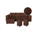 Canap dangle rversible mady avec coffre rangement poufs  droite en velours ctel marron