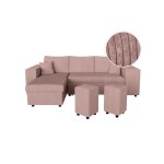 Canap dangle rversible mady avec coffre rangement poufs  droite en velours ctel rose
