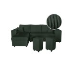 Canap� dangle r�versible mady avec coffre rangement poufs � droite en velours c�tel� vert fonc� - l254 ...