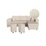 Canap dangle rversible mady avec coffre rangement poufs  gauche en velours ctel beige