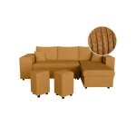 Canap� dangle r�versible mady avec coffre rangement poufs � gauche en velours c�tel� - jaune - l254 x ...