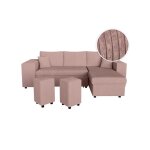 Canap� dangle r�versible mady avec coffre rangement poufs � gauche en velours c�tel� - rose - l254 x ...