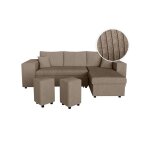 Canap� dangle r�versible mady avec coffre rangement poufs � gauche en velours c�tel� - taupe - l254 x ...