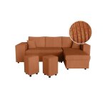 Canap dangle rversible mady avec coffre rangement poufs  gauche en velours ctel terracotta