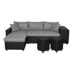 Canap� dangle 3 places r�versible oslo avec coffre et poufs droit en tissu et simili - noir / gris - ...